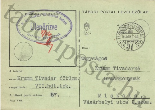 Magyar Királyi Tábori Posta és Postai Cenzúra